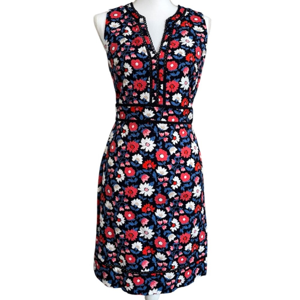 Kate Spade Floral Daisy Jacquard Sleeveless Sheath Mini Dress Size 6, Navy